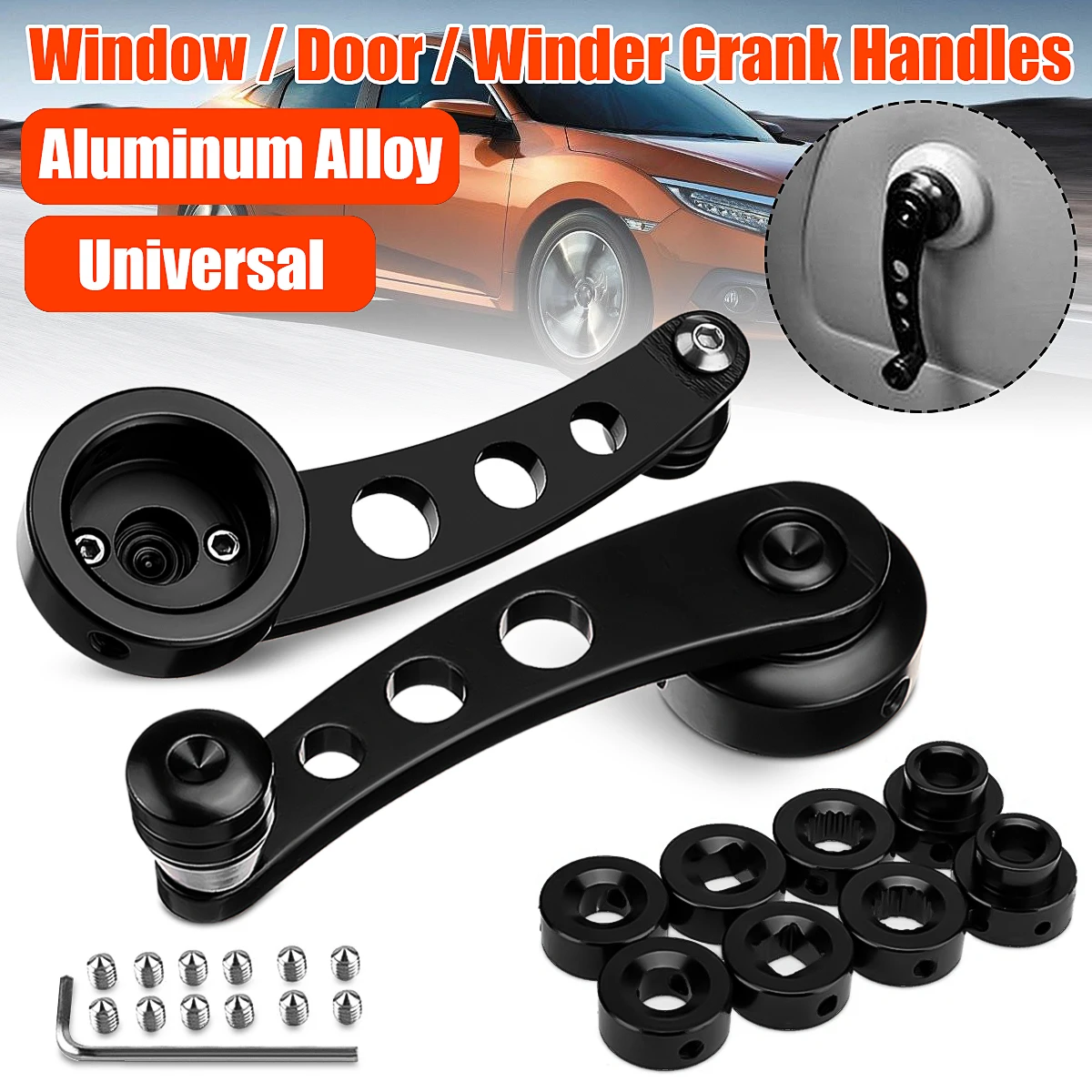 

2Pcs Aluminum Alloy Universal Car Window Handle Winder Riser Replacement Winder Crank Riser Kit Universal Fit