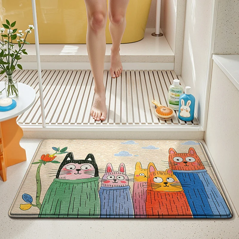 VIKAMA Adorable Cartoon Rabbit Doormat Non Slip Water Absorbent Pet Friendly Floor Mat Bathroom Entrance Indoor Home Decor