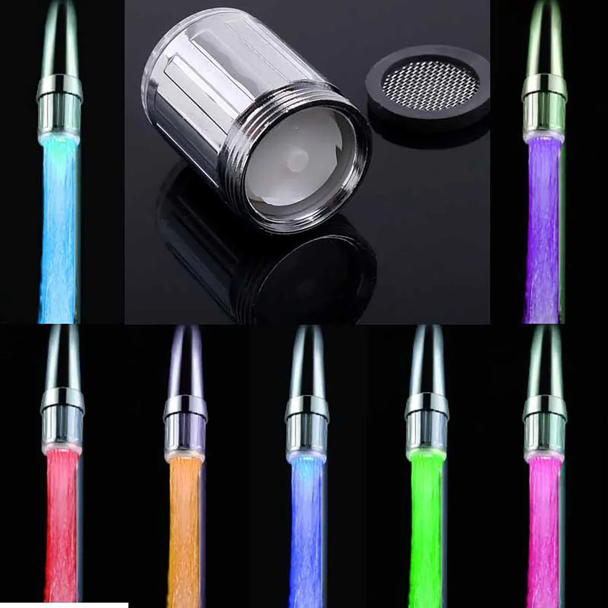 

Temperature Sensitive Faucet Spout 3-Color Light-up Kitchen Faucet Colorful Aerator Decorate Water Flow Generates Electricity
