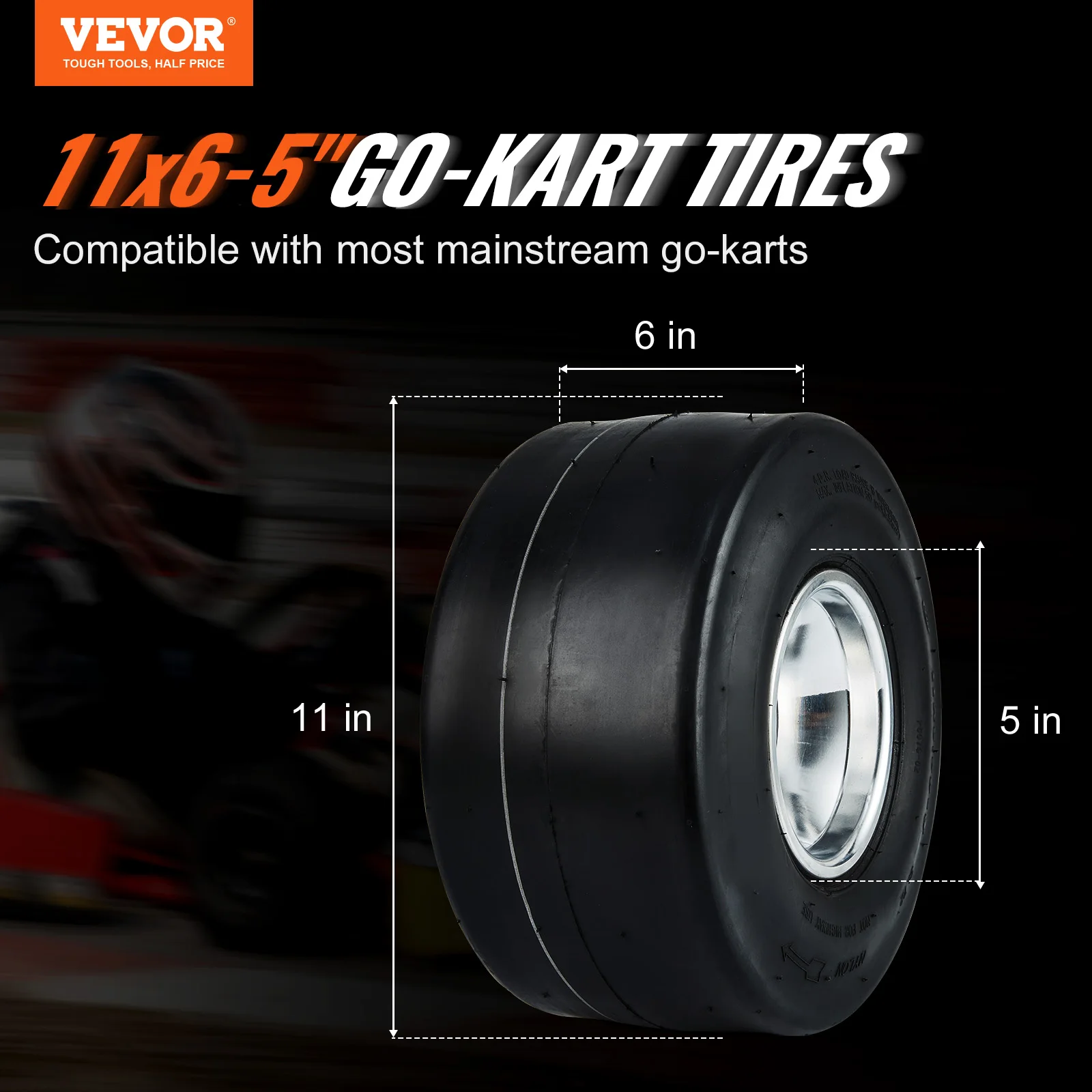 VEVOR Go Kart Tires and Rims Front Wheels Aluminum Alloy Rims and Rubber Tires with 3 Bolt Holes Replacement Pneumatic Tire