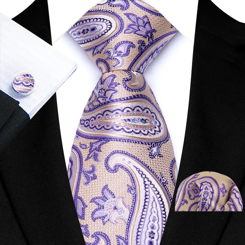 Elegant Striped Black White Tie Set for Men Groom Wedding Necktie Pocket Square Cufflink Accessory Wholesale