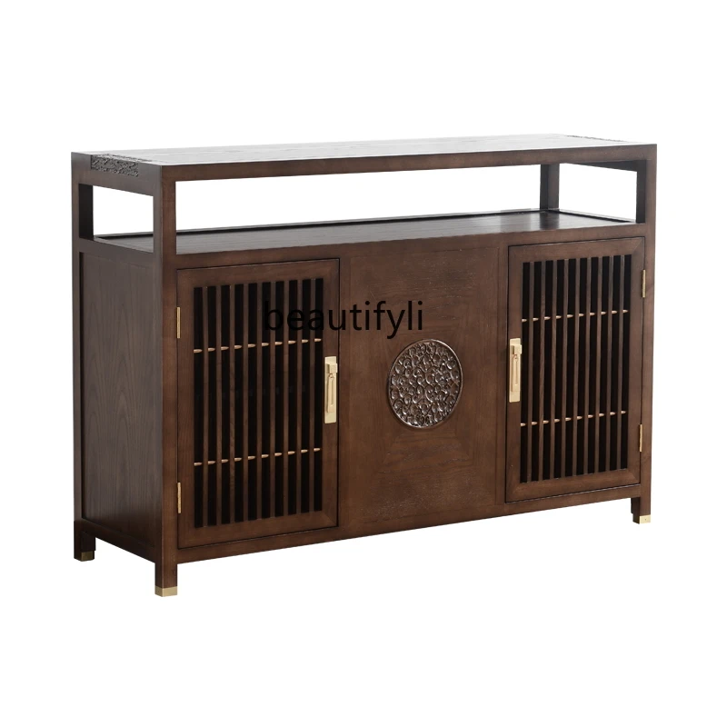 New Chinese-style solid wood dining side cabinet, living room light luxury storage cabinet, tea cabinet, wall locker