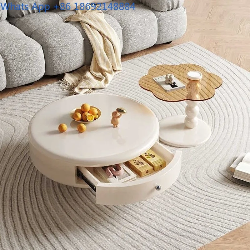 

High-End Cream Style Coffee Table Set Round Living Room Home Simple Modern Light Luxury High-Low Cloud Tea Table