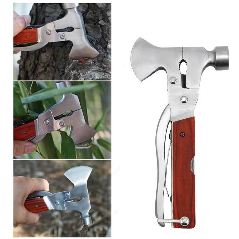 Multifunctional Ax Escape Hammer Color Wood Handle Outdoor Car Safety Hammer Car Life Saving Hammer Emergency Kit Dedicated 1pc