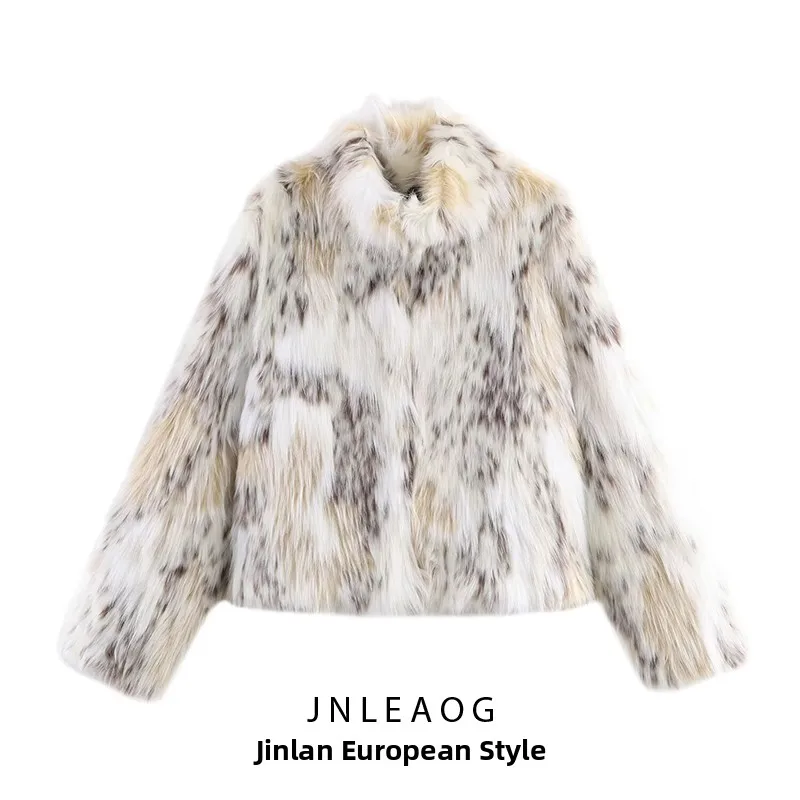 معطف JNLEAOG الخريفي الجديد من سلسلة Faion للنساء من الفرو الاصطناعي فضفاض مناسب طويل من البوليستر للسيدات مع ديكور أزرق...