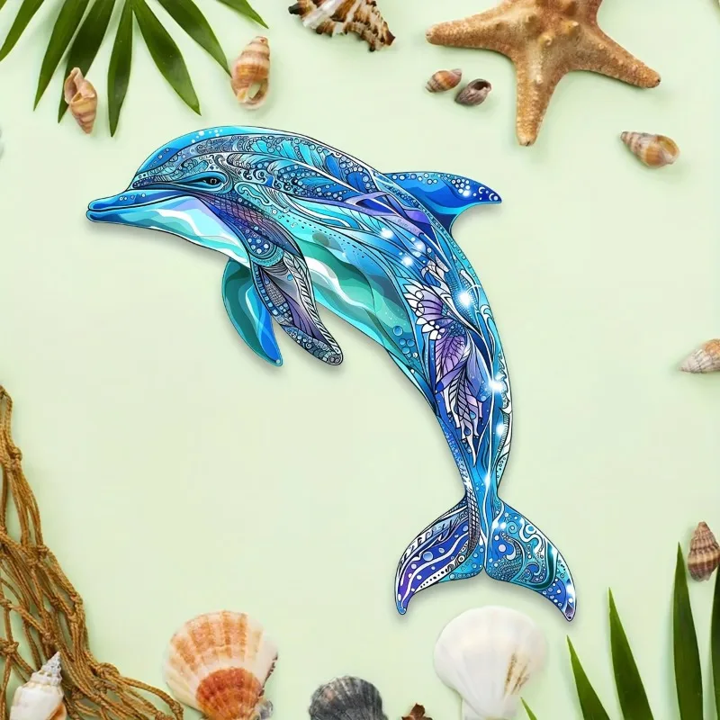 1pc Durable Decoration for Living Rooms, Bedrooms and Outdoor Spaces - Ideal Housewarming Gifts -Colorful Metal Dolphin Wall Art