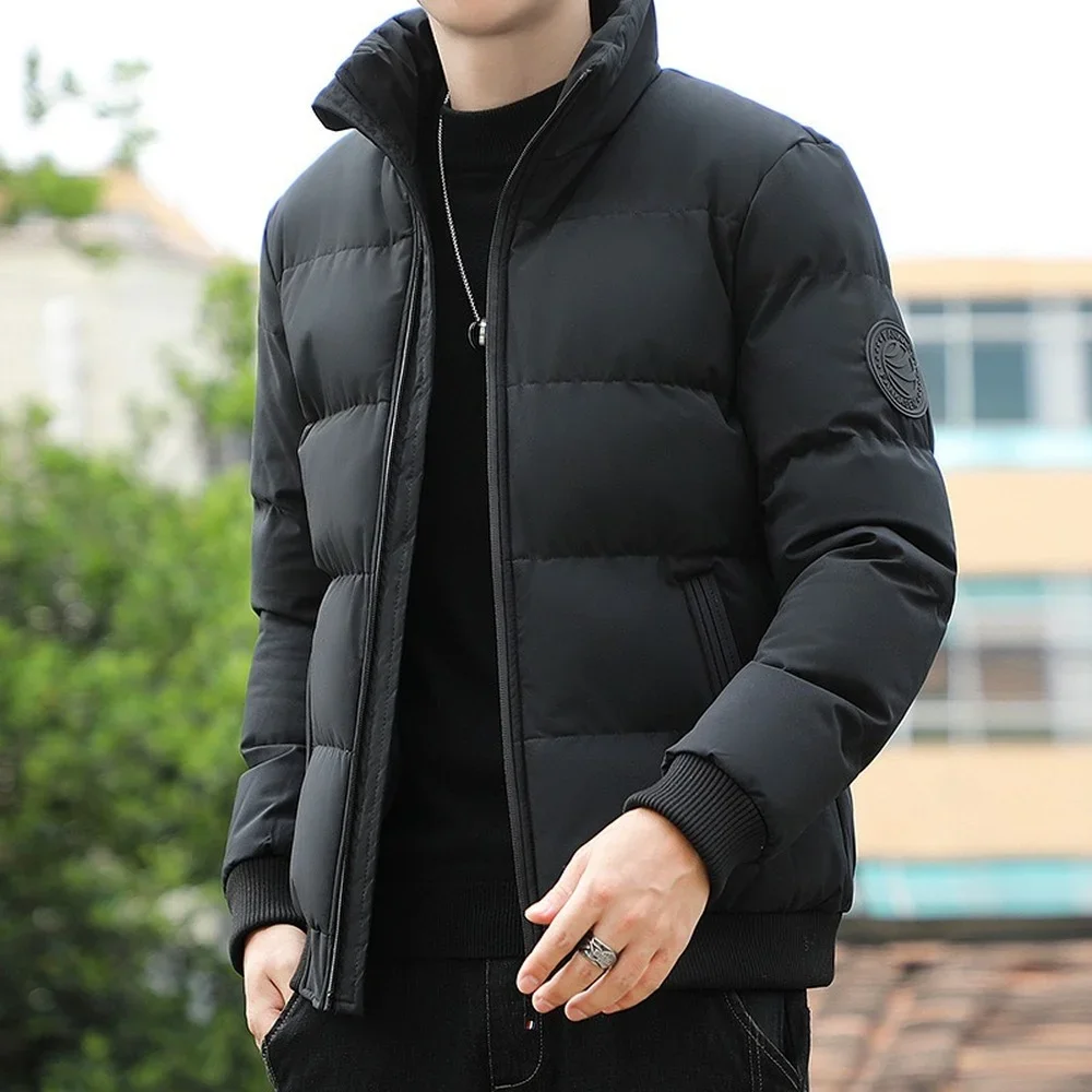 Puffer Jacket Men Stand Collar Casual Streetwear Cotton Padded Thick Warm Coat Lightweight Men Streetwear Clothes