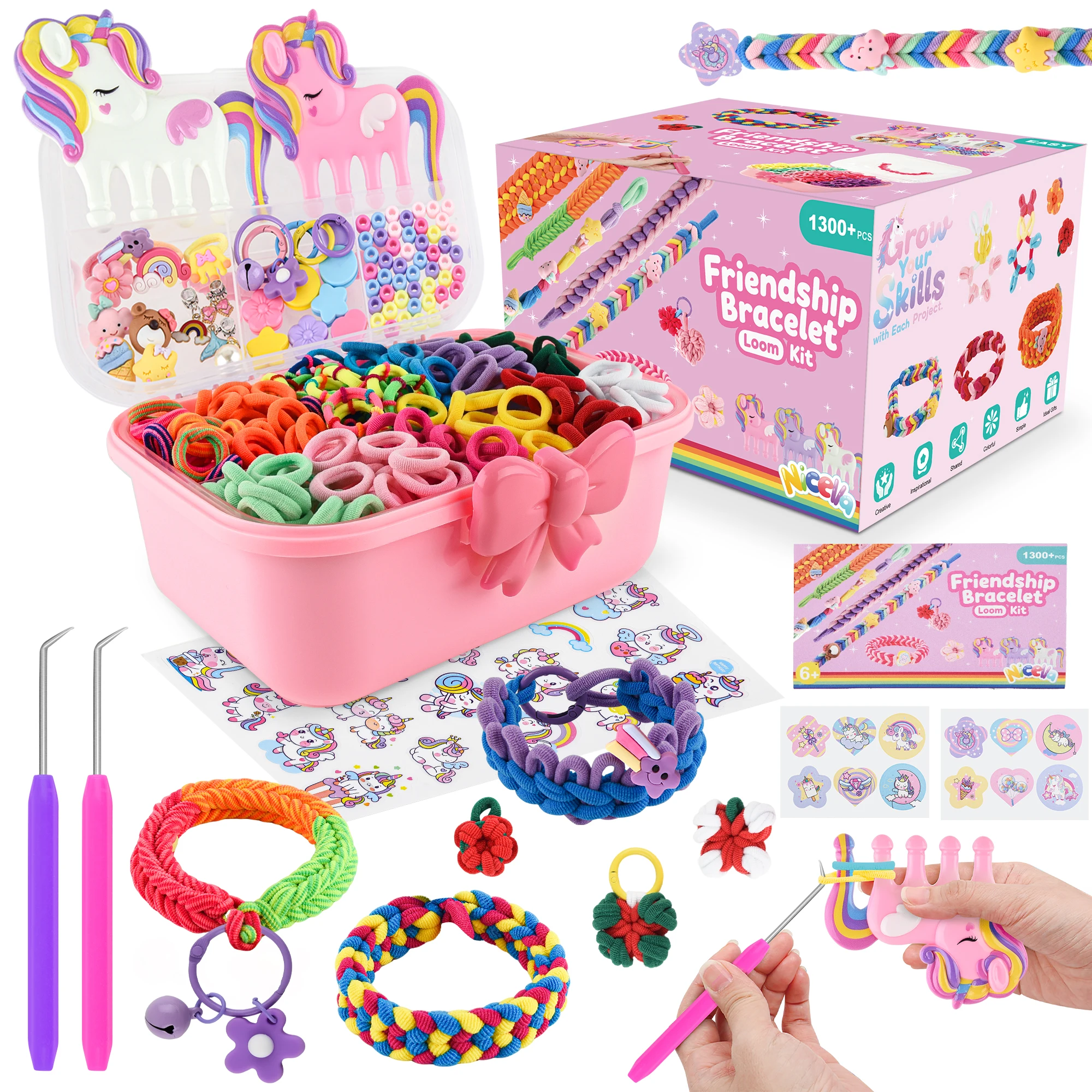 Kit de fabrication de bracelets pour filles de 8 à 1,1200 + Kit de métier à tisser d'amitié avec bande de caoutchouc pour enfants, jouets de bricolage, ensemble de bricolage créatif