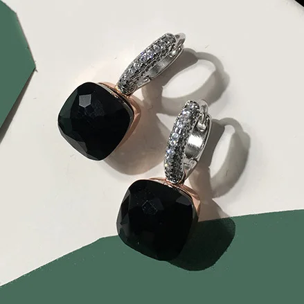 100% 925 Sterling Zilver Snoep Stijl 21 Kleuren Roze Wit Blauw Groen Zwart Geel Crystal Drop Earring Voor Vrouwen Fijne Sieraden