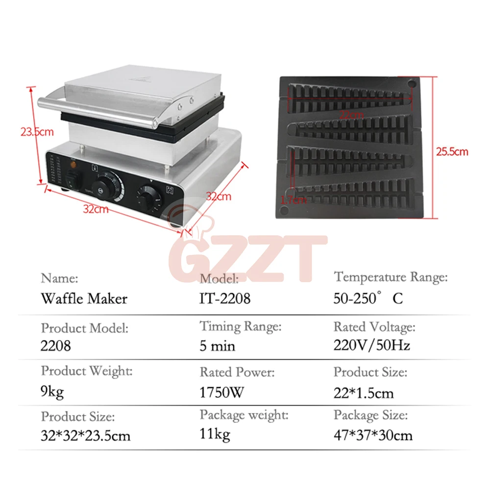 Вафельница GZZT, 1750 Вт, 110 В, 220 В