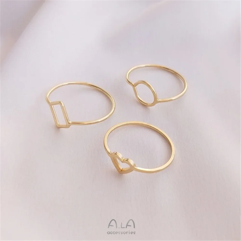 14K gold color DIY Empty Ring Geometric ring square diamond heart hand wound ring base