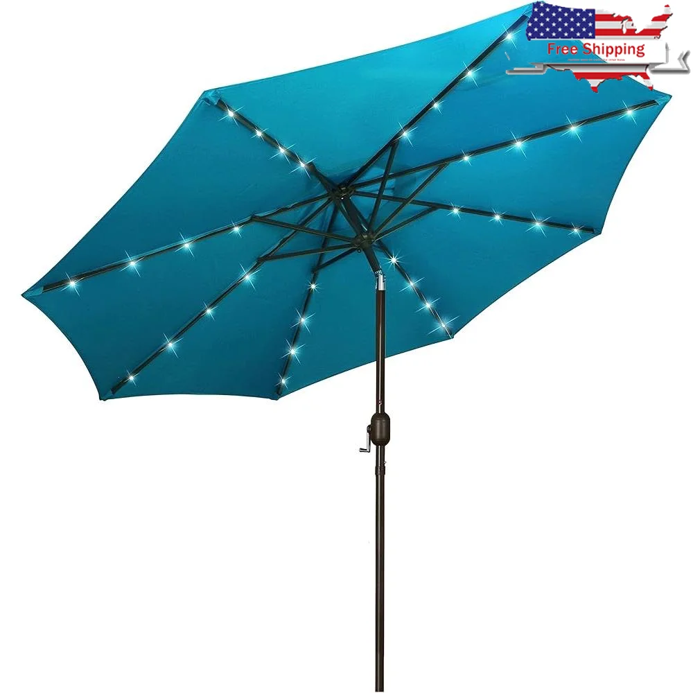 

9ft Solar Powered LED Patio Umbrella with Tilt Crank Garden Deck Backyard Outdoor Relaxation