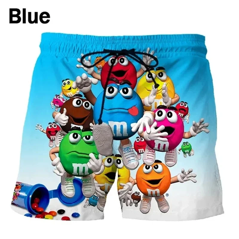 Funny M&M\'s Chocolate Bean Beach Shorts Men 3D Printing M&M Board Shorts Swimsuit Summer Quick Drying Shorts Sport Shorts