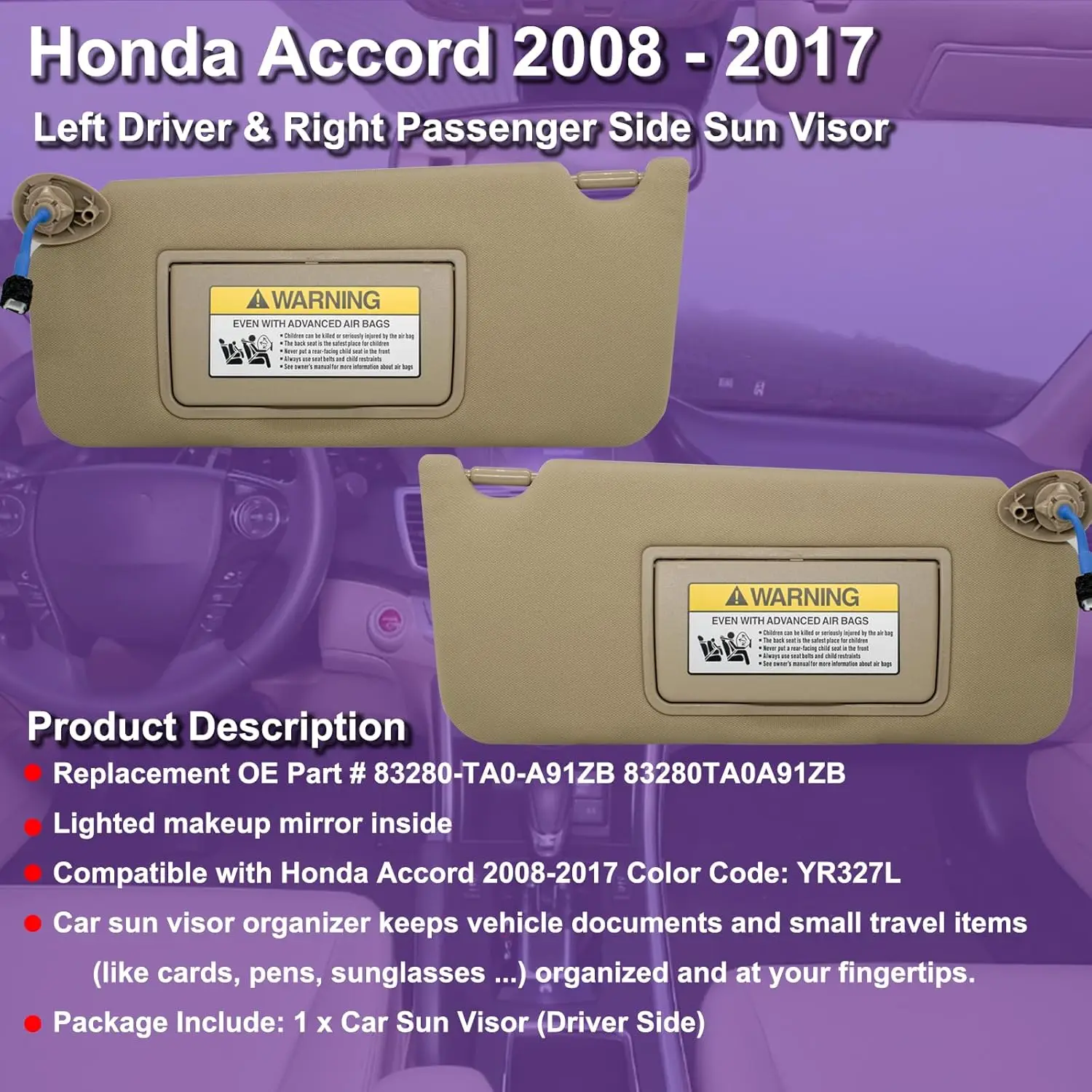 Auto-Sonnenblende für Honda Accord 2008 2009 2010 2011 2012 2013 2014 2015 2016 2017 Ersatzzubehör 83280TA5A51ZA – Detail 6