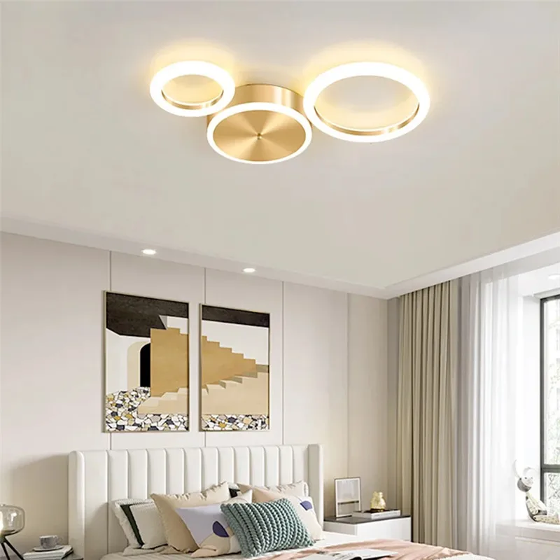 Luxury LED circle Ceiling Chandelier Aluminum gold ring lamp For Living Room Bedroom Dining Room dimmable led ceiling lamp