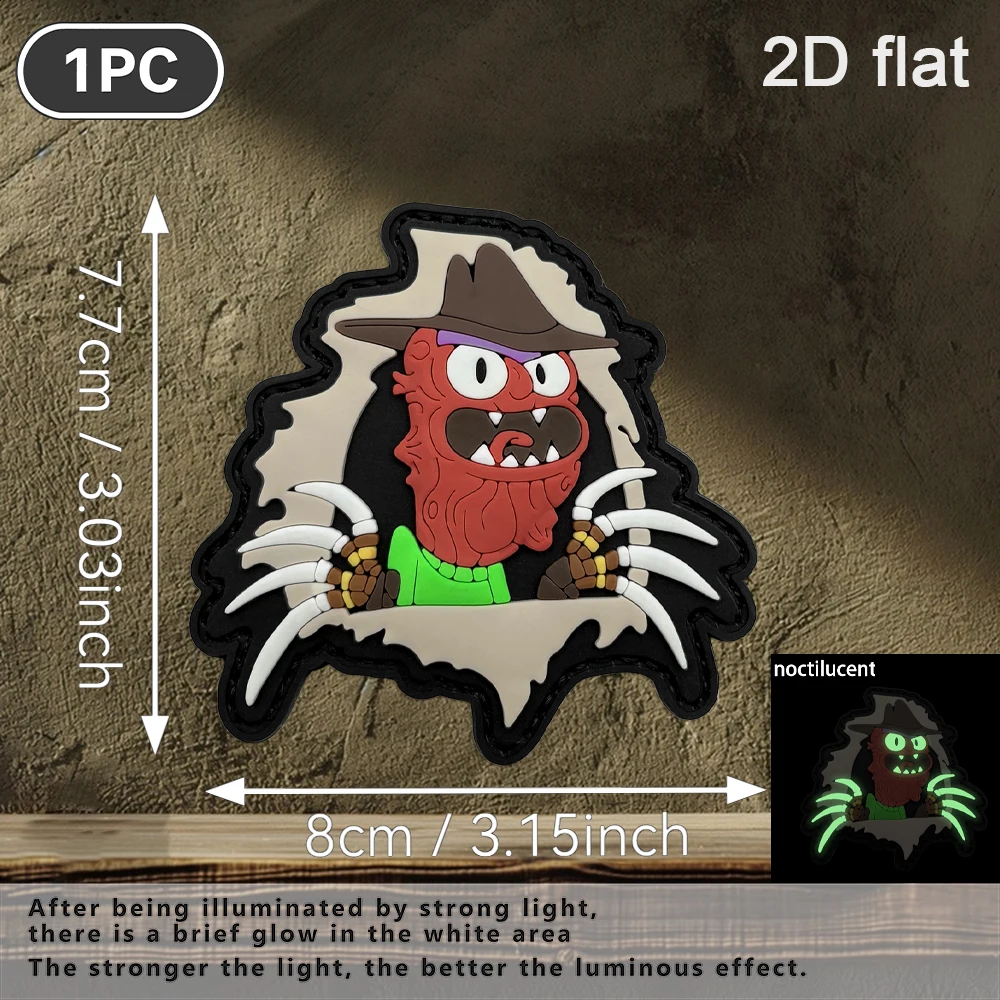 Cartoon Tear-Away Wall-Breaking Long Claw Fun Image 2D Flat Pvc Material with Glow-In-The-Dark Effect, Magic Sticker Patch, Free Backing Material, Optional Sizes, 1Pc/2Pcs/3Pcs, Waterproof and Sun-Resistant, Outdoor Tactical Backpack Soft Rubber Versatile Decorative Patch