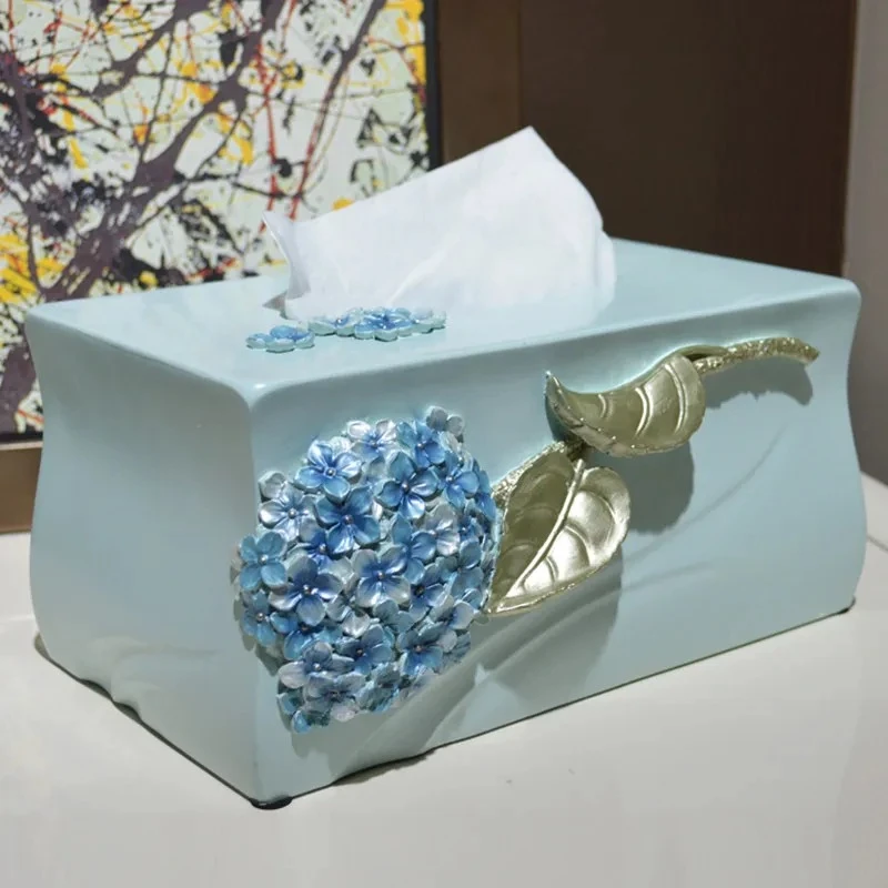 European Countryside Tissue Box - Resin Decorative Napkin Holder for Living Room Coffee Table, Farmhouse Style Home Decor