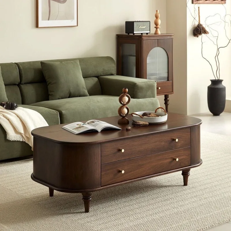 wood coffee table TV cabinet combo for living room, small apartment, French light luxury minimalist coffee table
