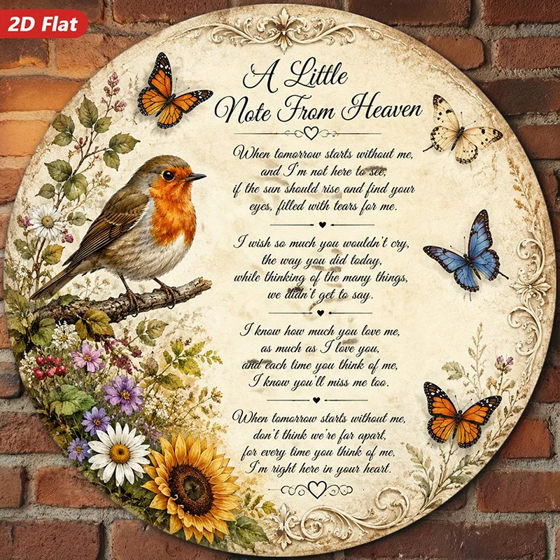 2D Flat, 1pc Heavenly Remembrance Poem Round Metal Sign Wall Art, A Little Note From Heaven Quote, Suitable for Entryway Office,
