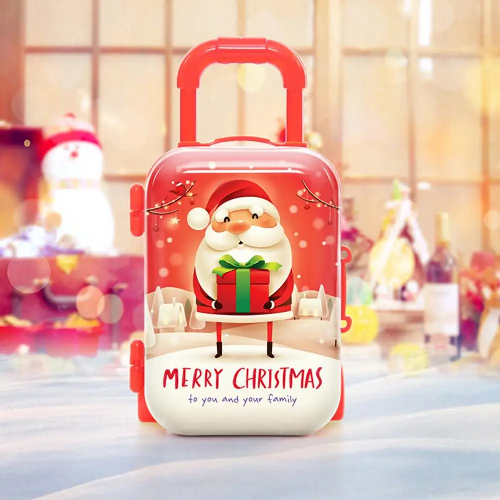 Christmas Gift Trolley box Snowman Elk Printing Mini Suitcase Candy Container Christmas Simulation Luggage Doll Travel Suitcase