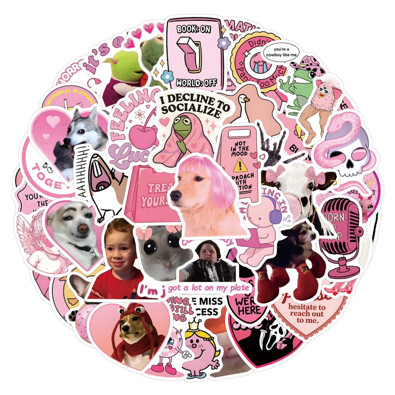 

55PCS Pink Funny Meme Sticker Cute Cartoon Graffiti Decal Toy Gift for Stationery Box Scrapbook Luggage Laptop Water Cup