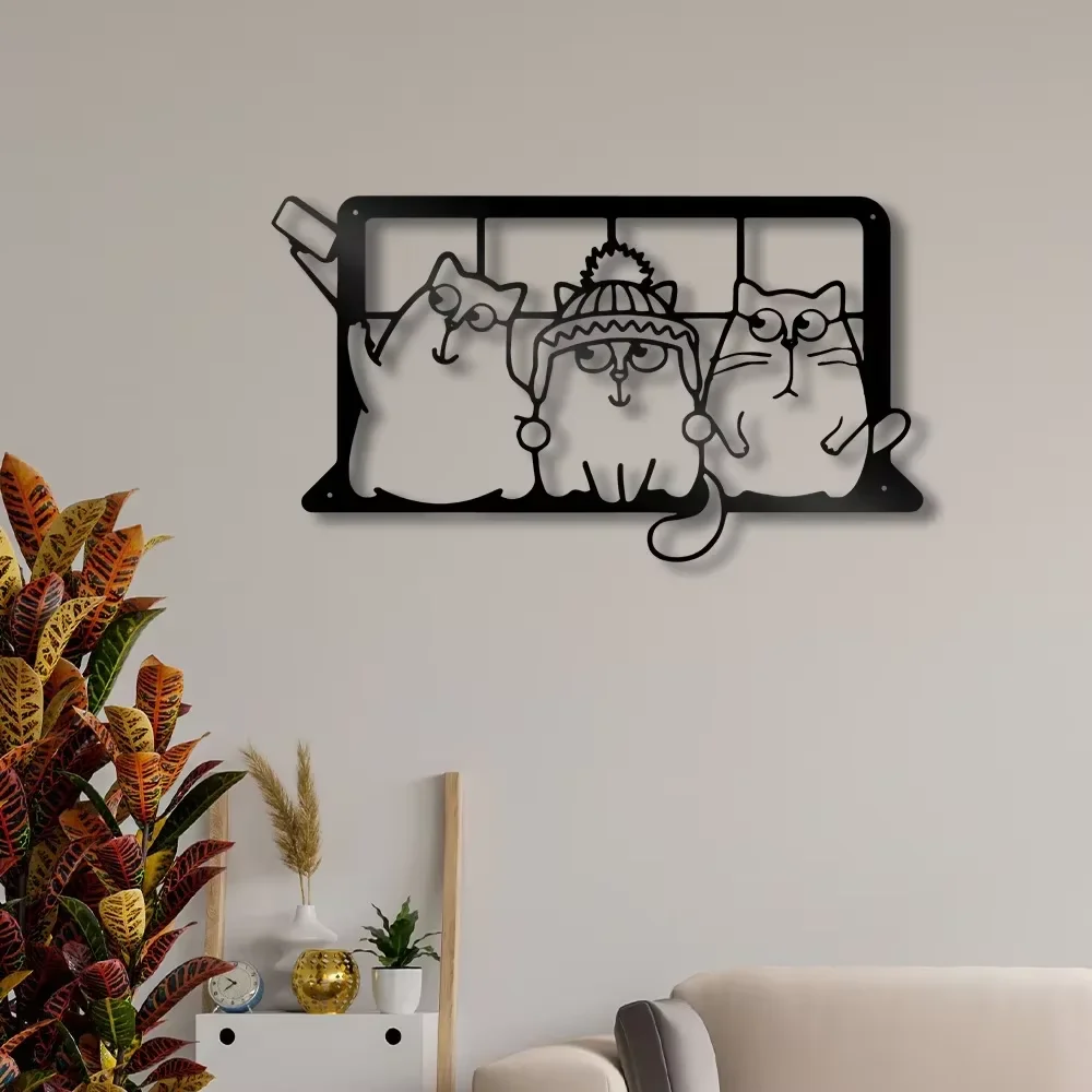 CIFBUY Wrought Iron Wall Art Black Three Cats Metal Decor Sign Cutout Plaque Farmhouse Hanging Modern Home Office Bedroom