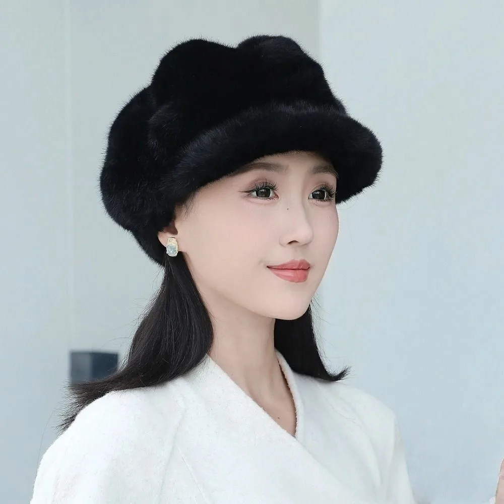 

High Quality Protection From Cold Women Beret Imitation Mink Light Luxury Thick Warm Hat Solid Color Winter All-match Hat