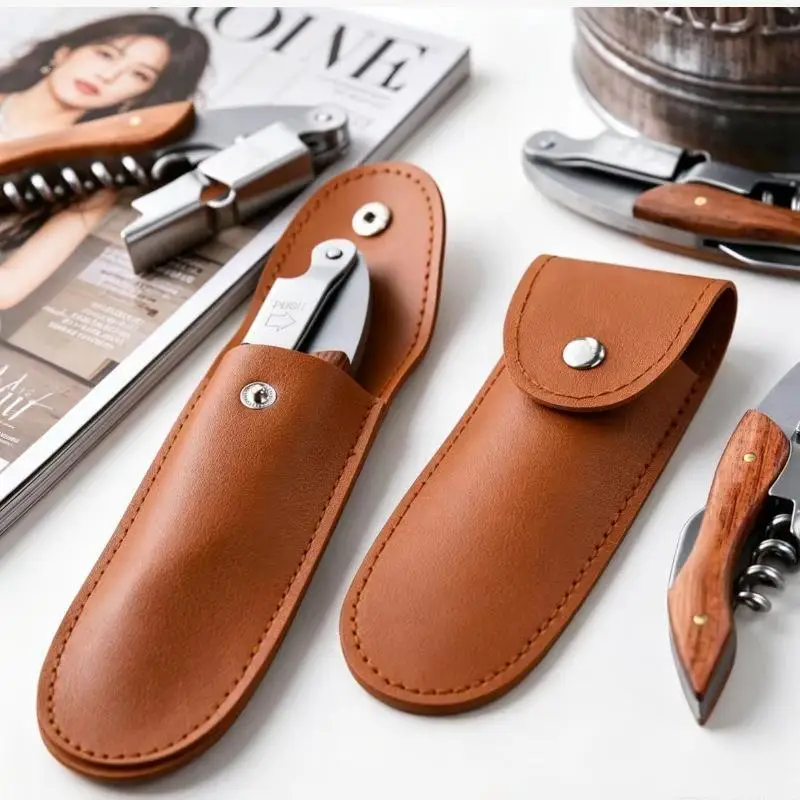 Portable PU Leather Bottle Opener Carry Pouch Universal Fit Wine Tool Sheath for Home Bar Outdoor Camping Travel