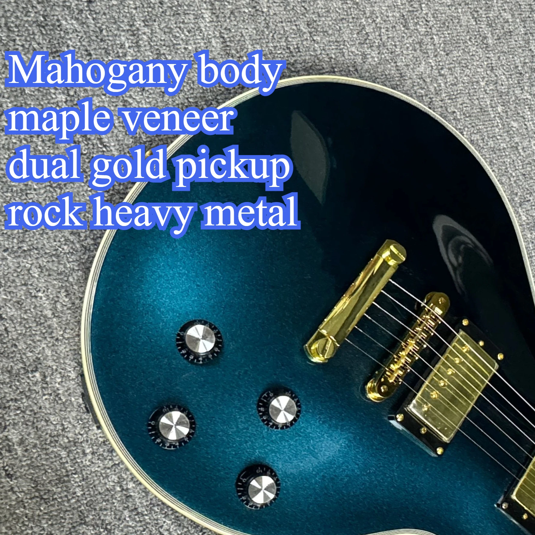 LPWE Metal Flash Blue Electric Guitar Peach Heart Woodstock Body Maple Veneer Double Gold Pickup Rock Heavy Metal Practice