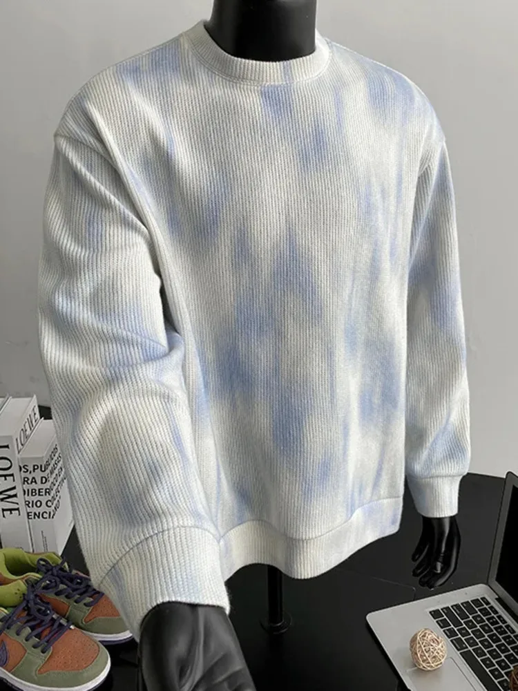 Knitted Sweatshirt Round Neck Men Autumn Tie-Dye Knitted 2025 Contrast Color Long Sleeve Male Tops 2VFAS