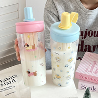 720ml Lifting Ring Tea Warehouse Water Cup Pass Student Double Warehouse Plastic Water Cup Large Capacity Portable Straw Cup