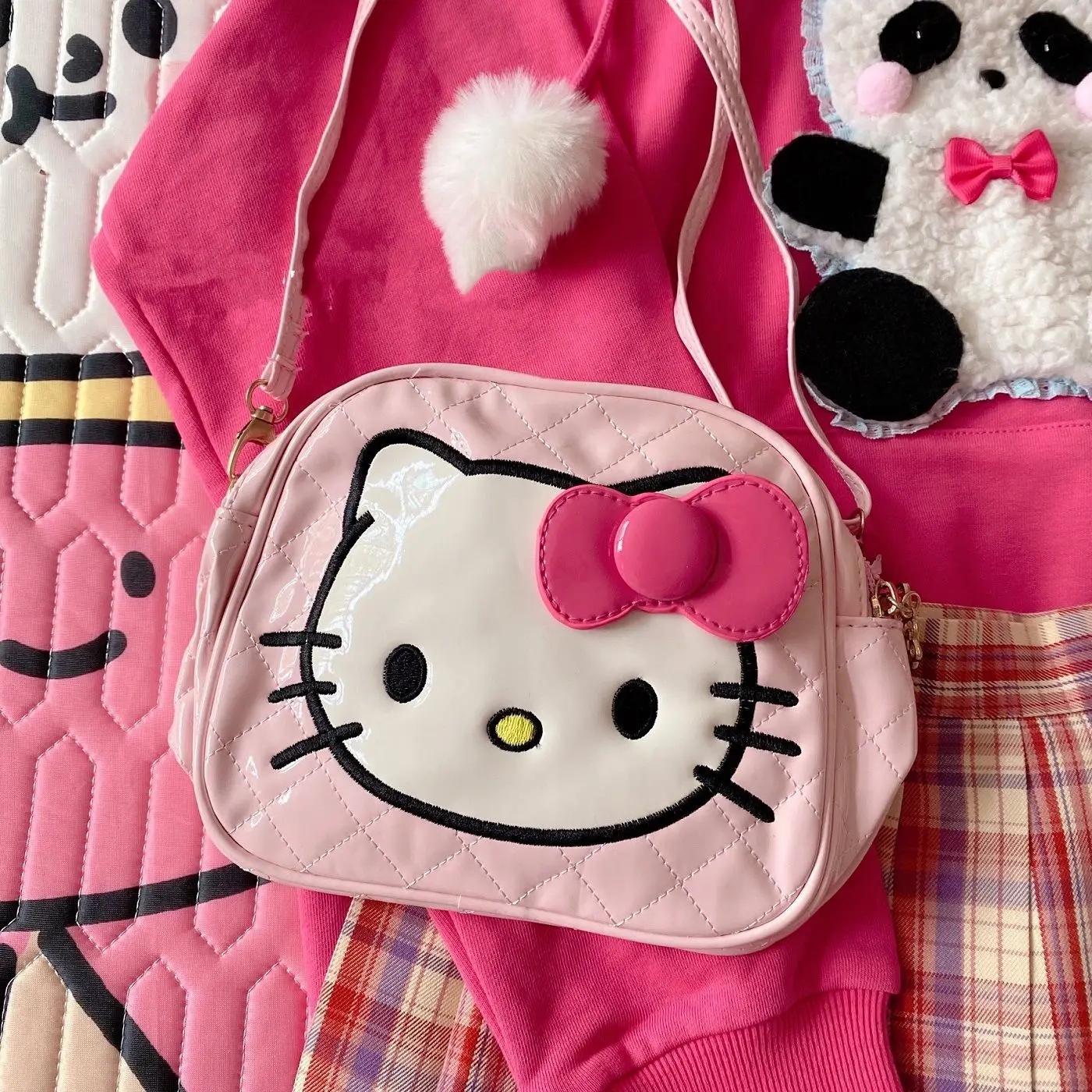 

Retro Hello Kitty Handbag Cartoon Waterproof PU Two Sides Single-Shoulder Bag Anime Sanrio Cute Crossbody Bag for Children