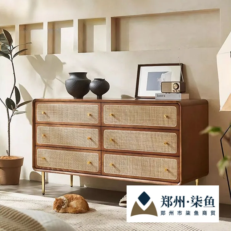 AOLIVIYA Rattan Bedside Table Kitchen Dish Sideboard Living Room Wine Tea Storage Cabinet Restaurant Display Cabinet