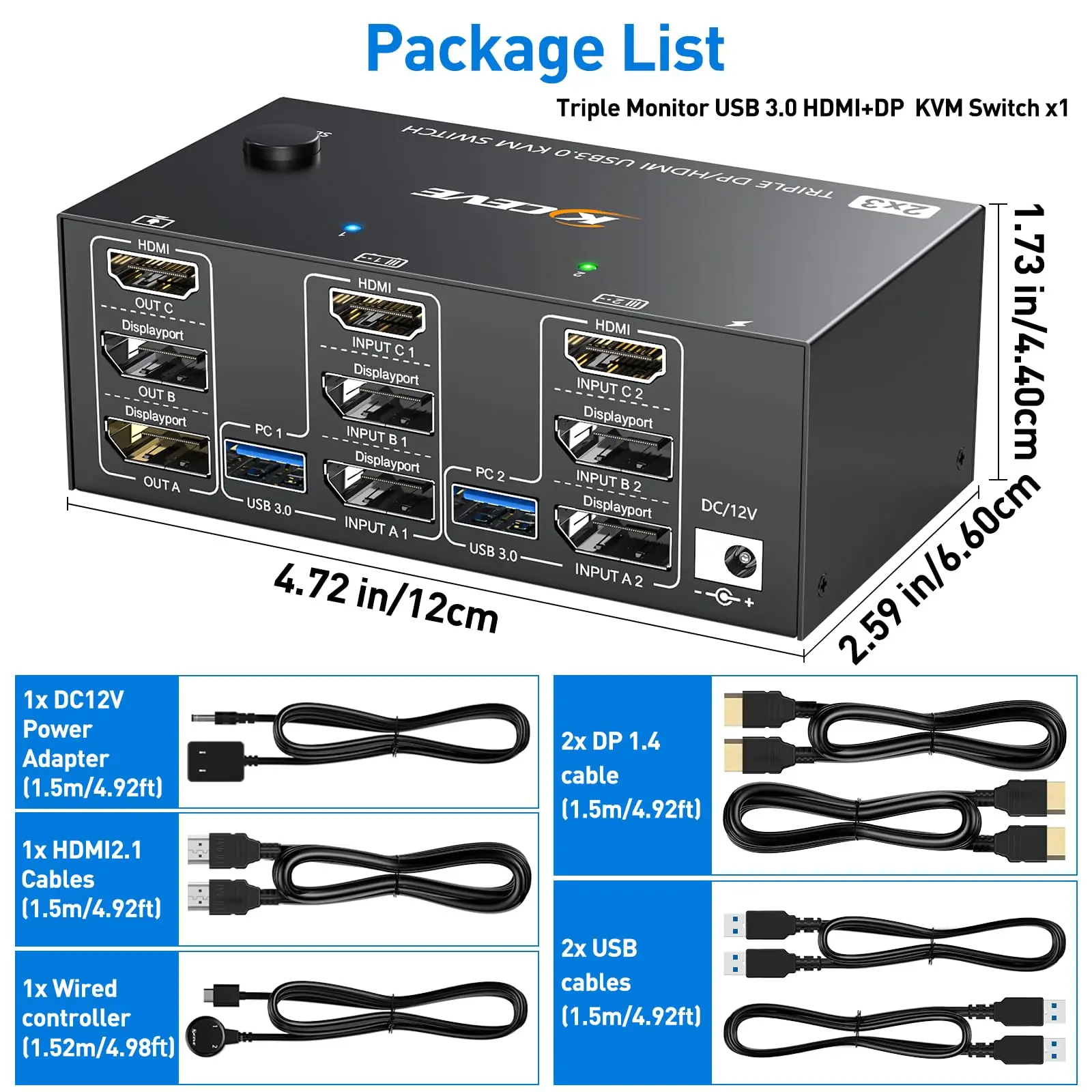 Imagem -05 - Usb 3.0 Kvm Switch Monitor Triplo para Computadores 8k @ 30hz Hdmi Mais Displayport Compartilhar Monitor