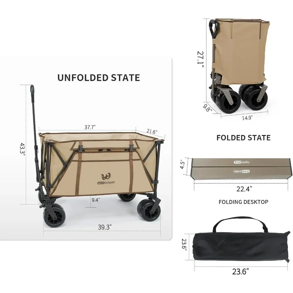 

Hot salesAll-Terrain Heavy-Duty Collapsible Wagon for Camping with 440-Pound Capacity and Foldable Utility Cart with Table