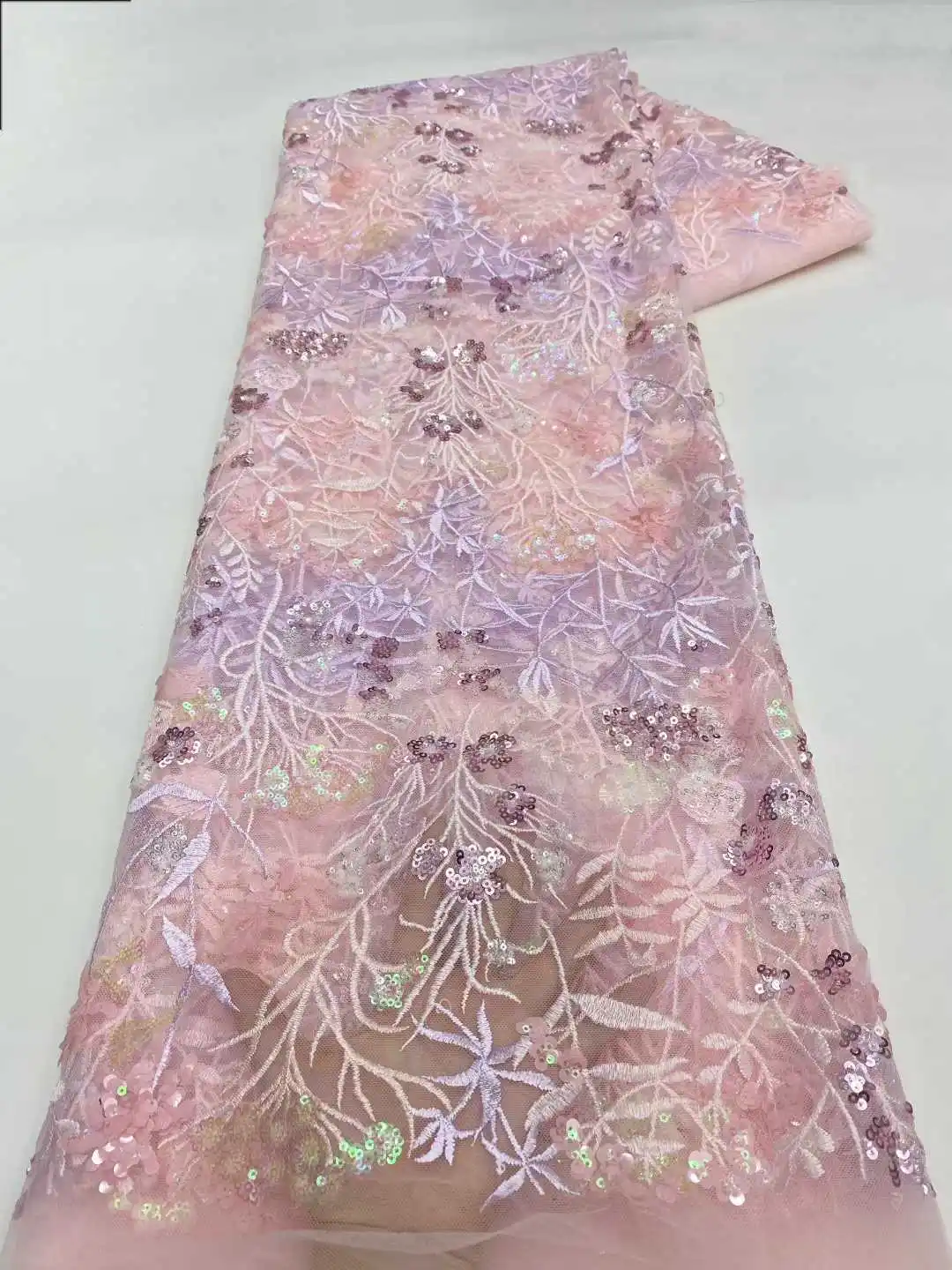 Único requintado luxo novo design de moda tecido artesanal 3d bordado renda líquida contas completas para fazer vestido de casamento feminino