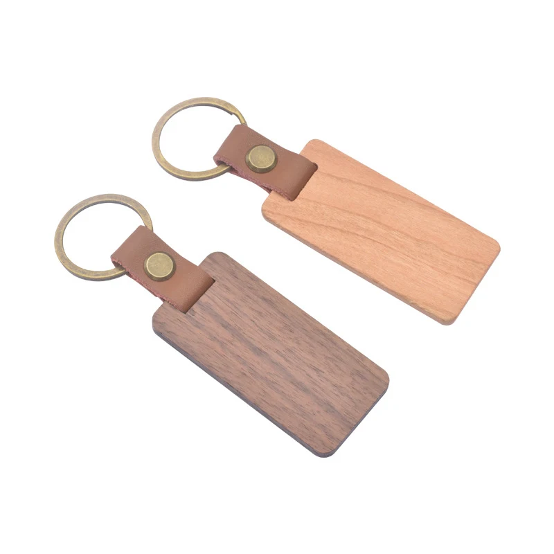 100Pcs Natural Wood Blank Keychain Blanks,Rectangle Unfinished Key Tags for Handmade Gifts