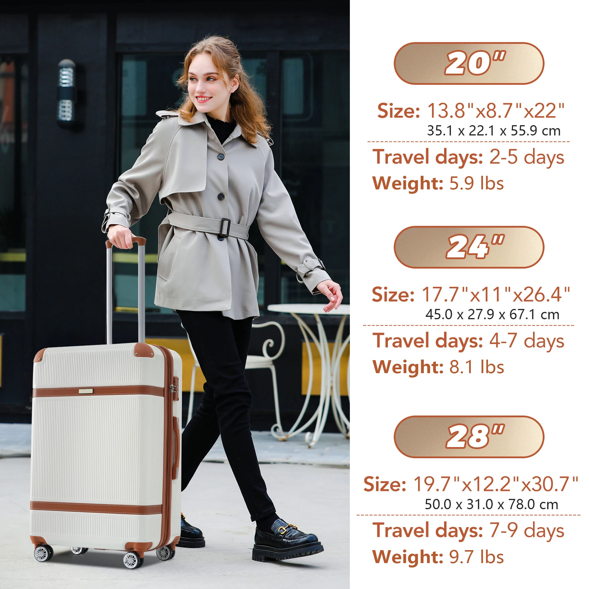 HUFAUT 3PCS hard shell luggage - scratch resistant, safety lock - suitable for travel, business boarding, smooth rolling wheels