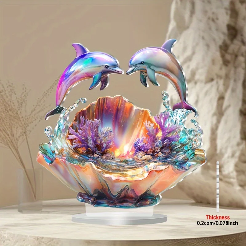 2D Flat Plane Bohemian Style Acrylic Dolphin Desktop Decoration, Suitable for Desktop Installation, Multifunctional Home And Off