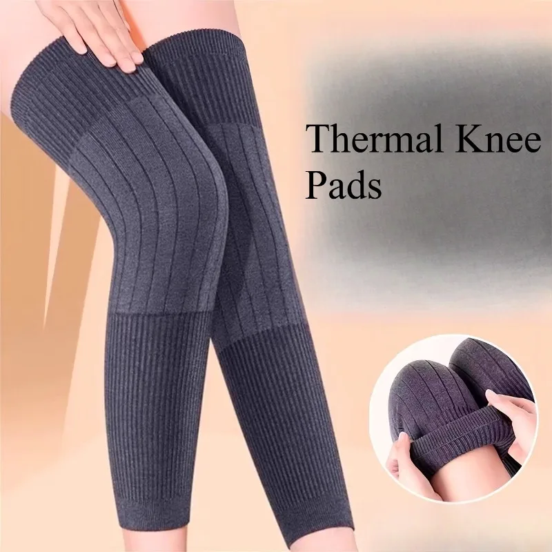 Calentadores de rodilla de felpa de lana para piernas frías, rodilleras con calefacción de invierno y aislamiento para hombres y mujeres