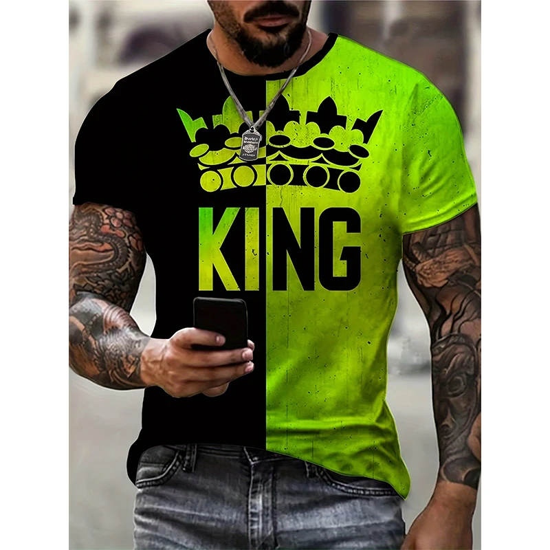 Summer Colorful King Letter 3D Print T-Shirts Streetwear Men Fashion Oversized O-Neck Short Sleeved T Shirt Tees Tops Clothing