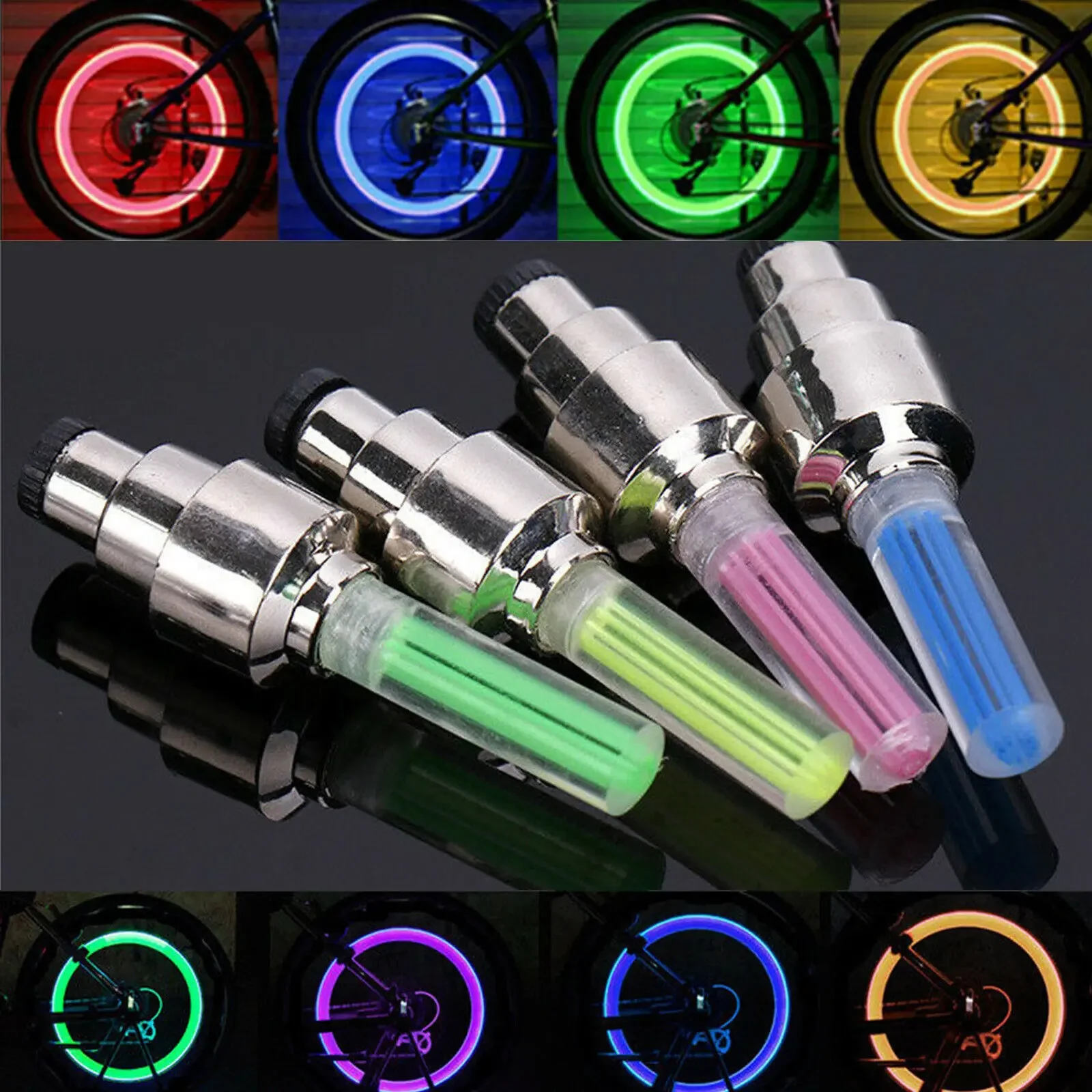 1pc Neon Bike Spoke Light Mini LED Bicycle Taillight MTB Wheel Tire Nozzle Valve Caps Lamp Cycling Warning Head Rear Light