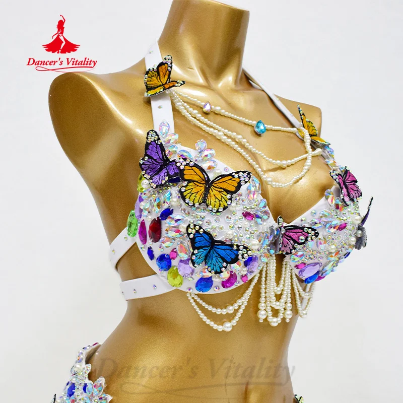 Belly Dancer Costume Set for Women Customsized AB Stones Bra Top+Belt 2pcs Adult Children Belly Dancing Performance Outfit