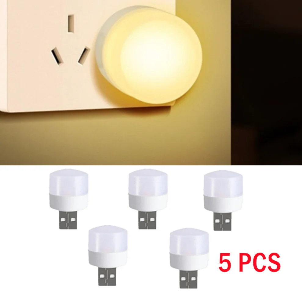 Mini lampe LED super lumineuse avec prise USB, protection des yeux, veilleuse pour ordinateur, charge d'alimentation mobile, 5V, 1W, 5 pièces