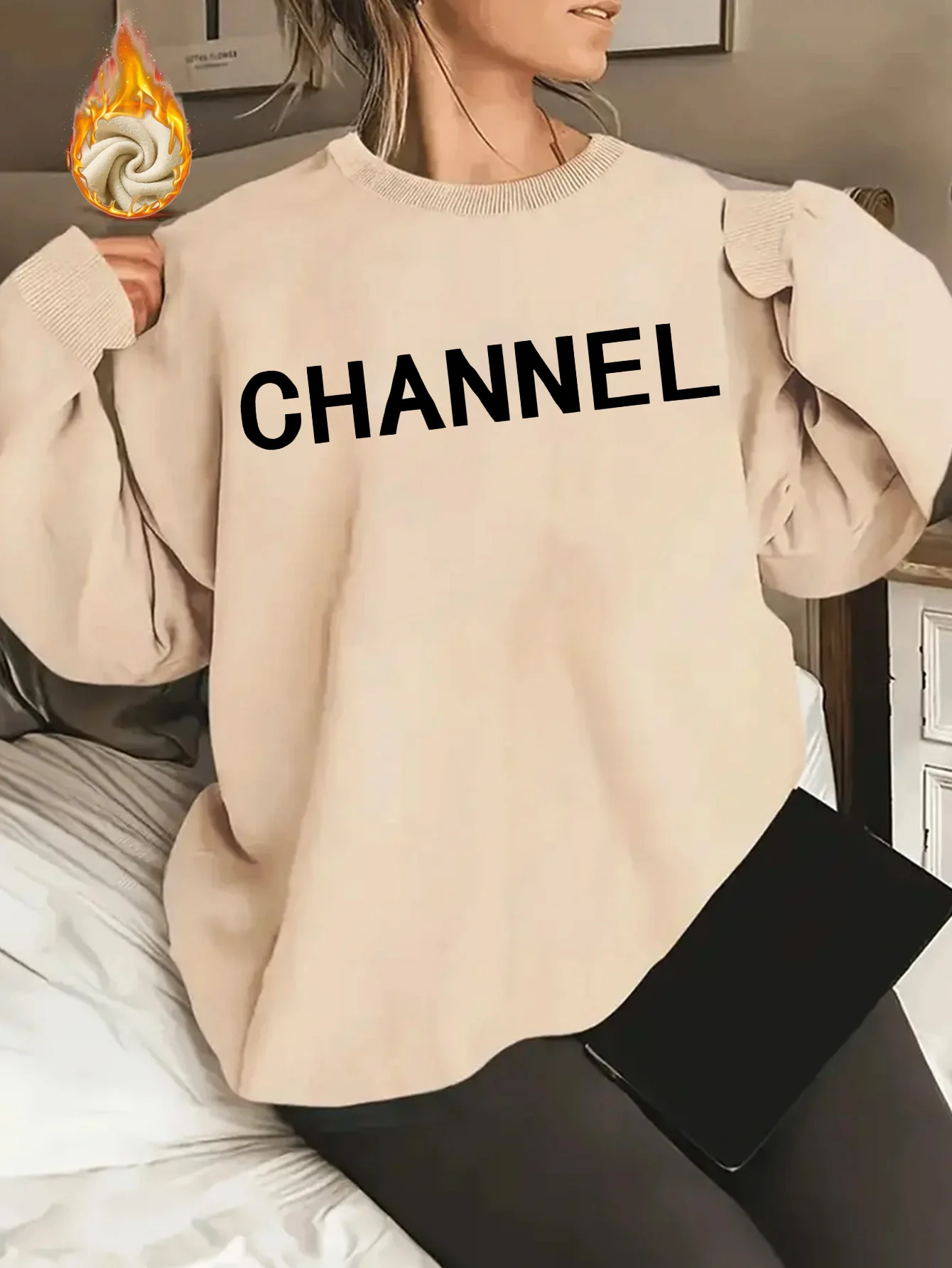 Women's CHANNEL Print Sweatshirt Female Fashion All-Match Street Hoody Crewneck Casual Hoodies Pullover Oversize Clothing