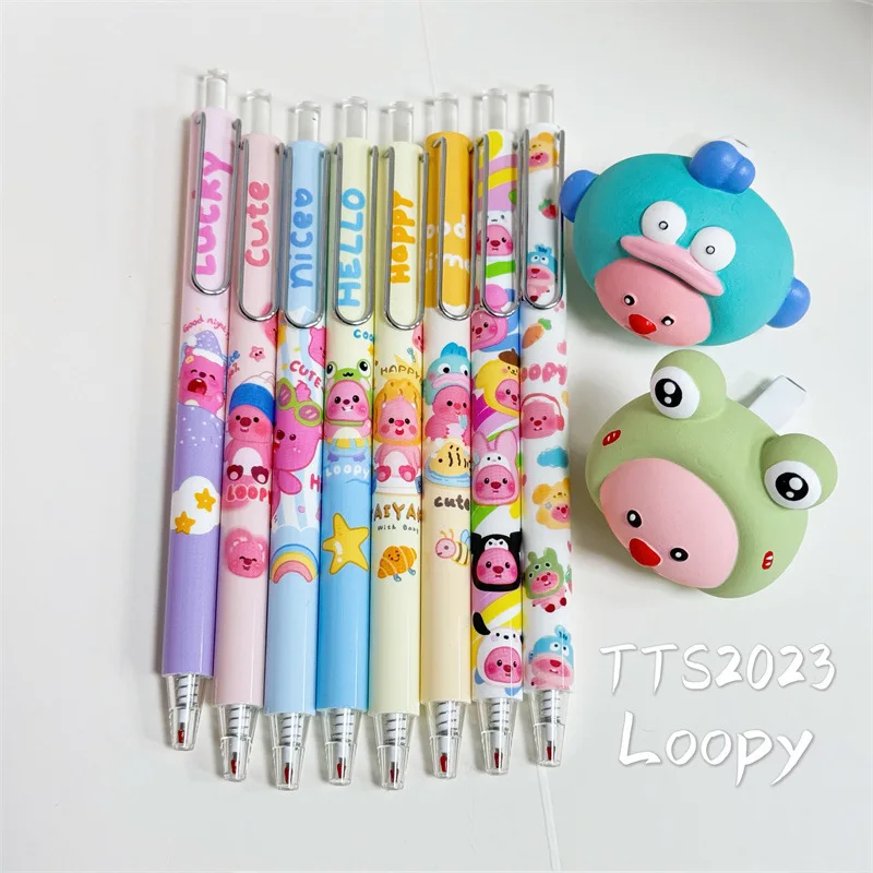 24pcs Loopy Gel Pen Cartoon Cute 0.5mm Black Press Sign Pen Independent Packaging Student Stationery Wholesale Gifts