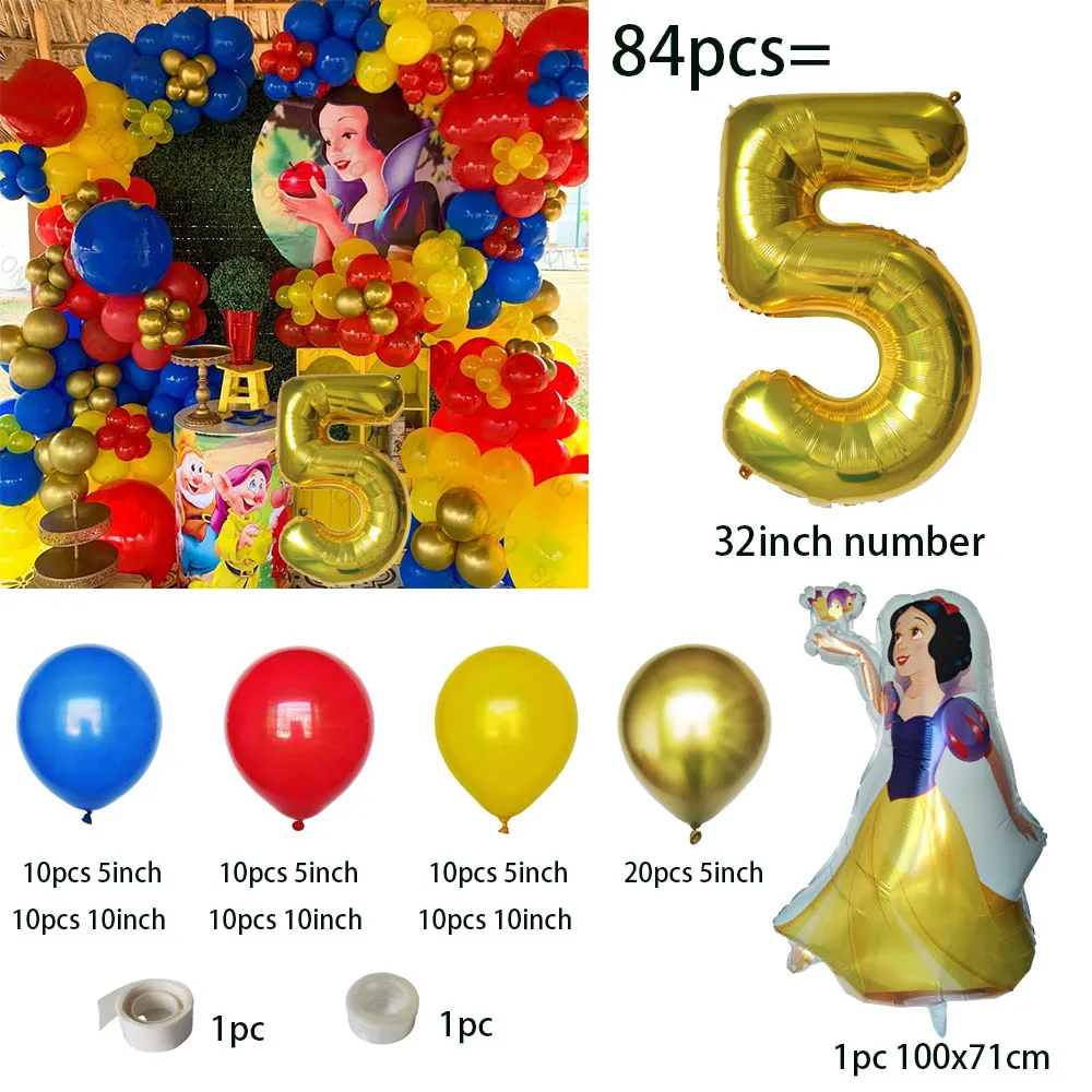 Snow White Foil Balloons Set Happy Birthday Party Decoration Disney Snow White Girls Party Gifts Supplies gold Latex Globlos