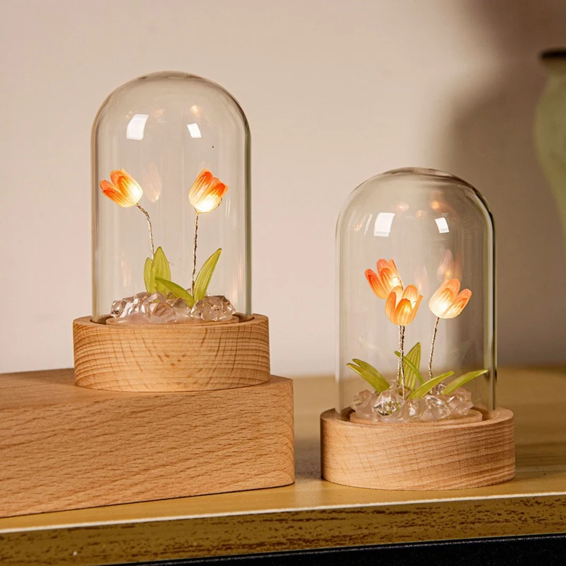 Tulpe Nachtlicht handgemachte DIY Material Tulpe Mädchen Wohnzimmer Nachtlicht Desktop Licht romantische Umgebungs lampe lila