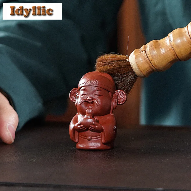 Yixing Zisha Red God Of Wealth Tea Pet Vintage Tea Games Tea Figurine Play Toys Tea Statue Ornaments Accessories Craftsmanship