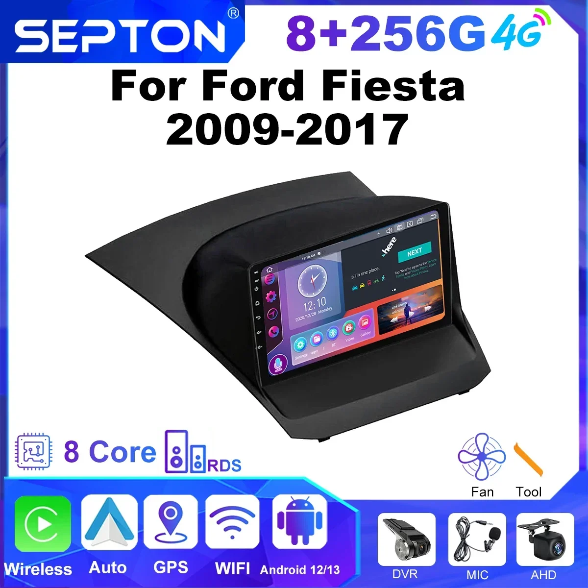 

Автомобильное радио SEPTON Android 2 Din для Ford Fiesta 2009-2017, мультимедийная стереосистема Carplay, навигация, GPS-плеер, 4G, 8-ядерный головное устройство